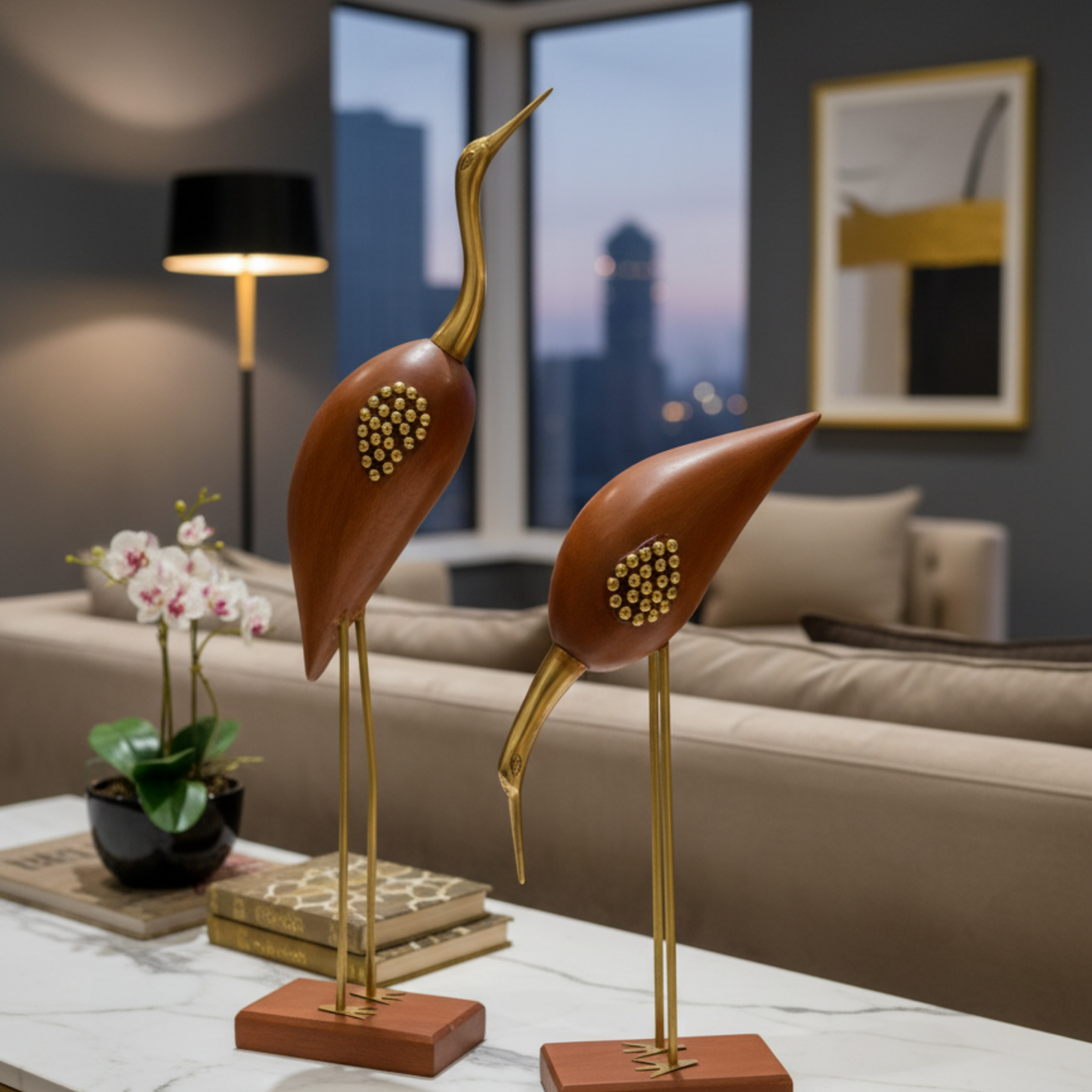 The "Artisan Crane" Mid-Century Modern Bird Sculptures (Set of 2)