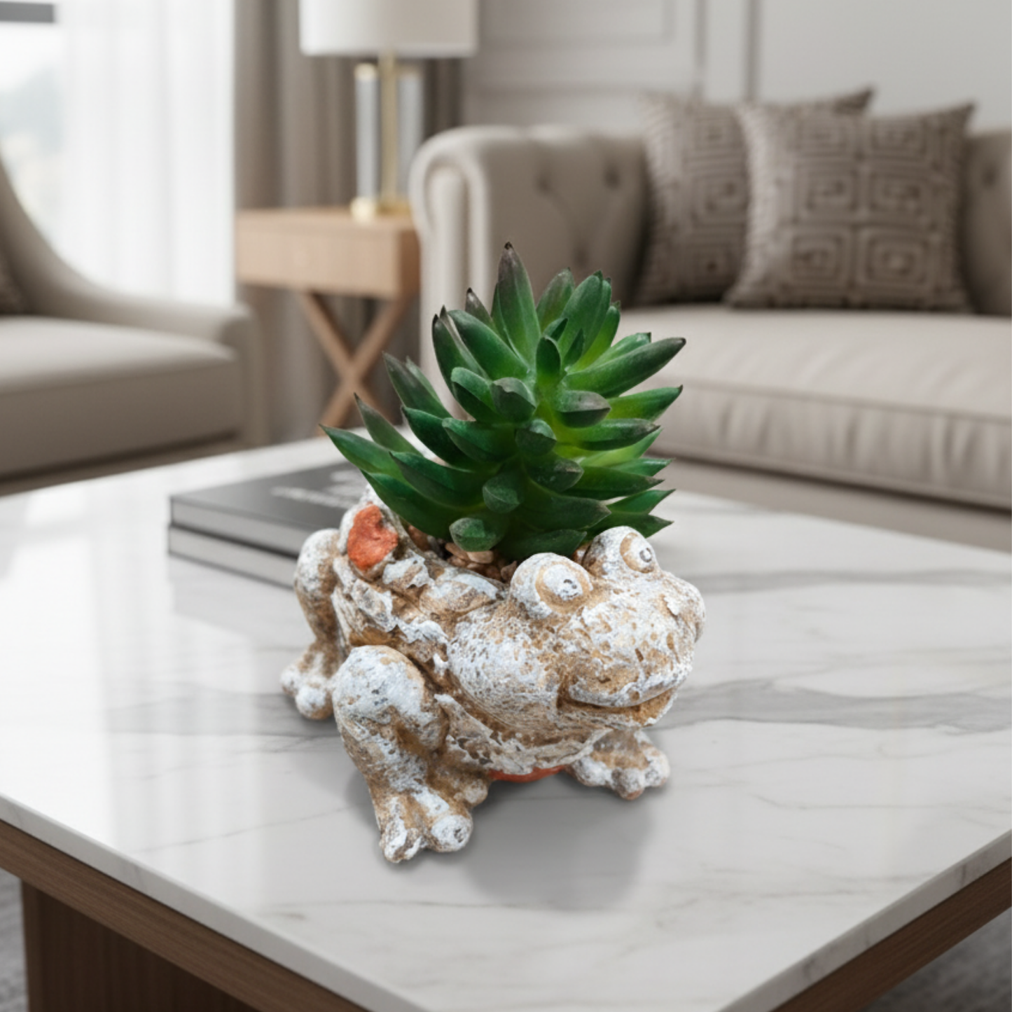 "Enchanted Pond" Luxe Frog Planter: Artisanal Patina Finish with Perpetual Spiky Succulent