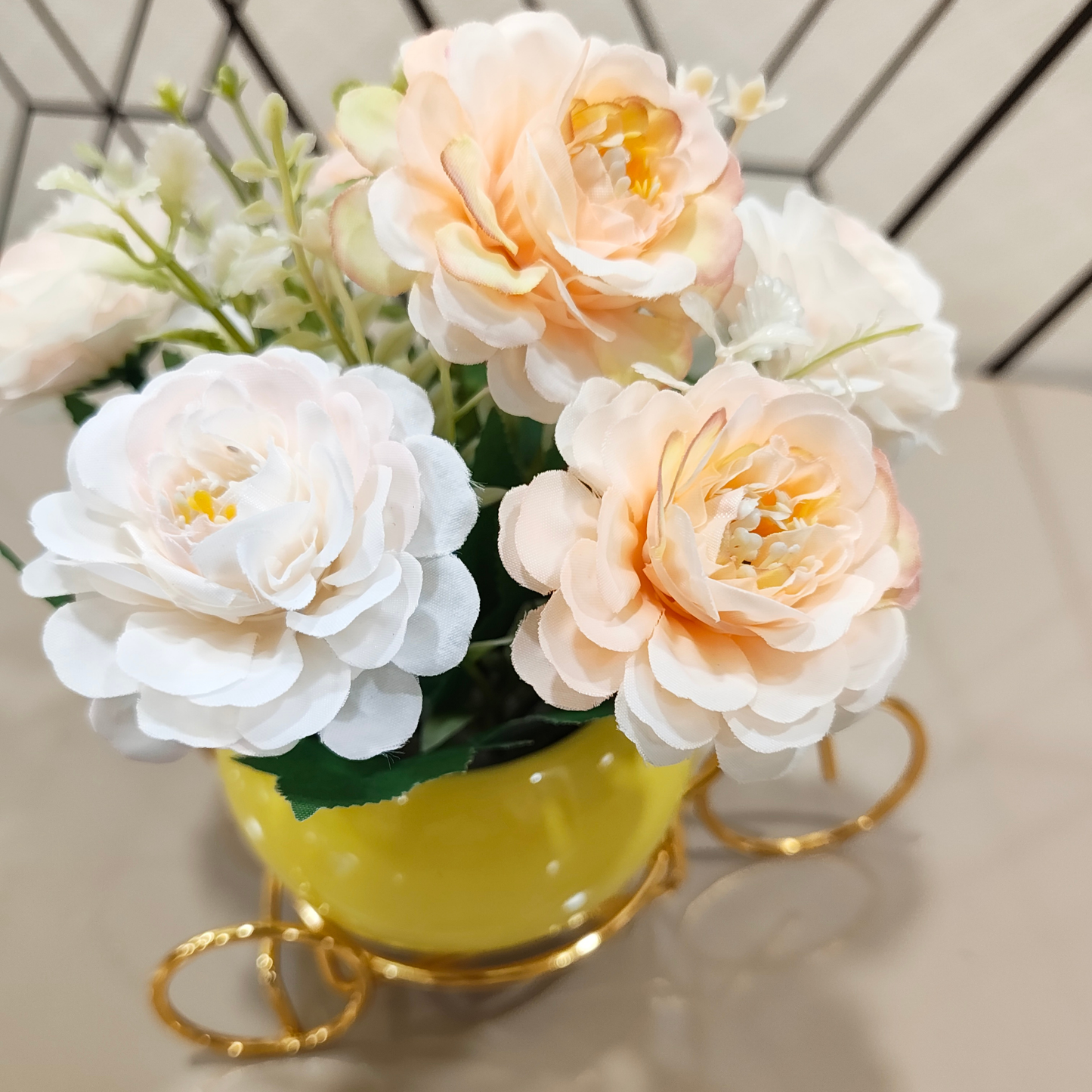 "Golden Journey" Luxe Floral Tricycle: Bespoke Perpetual Rose & Peony Arrangement in a Vibrant Enamel Vessel