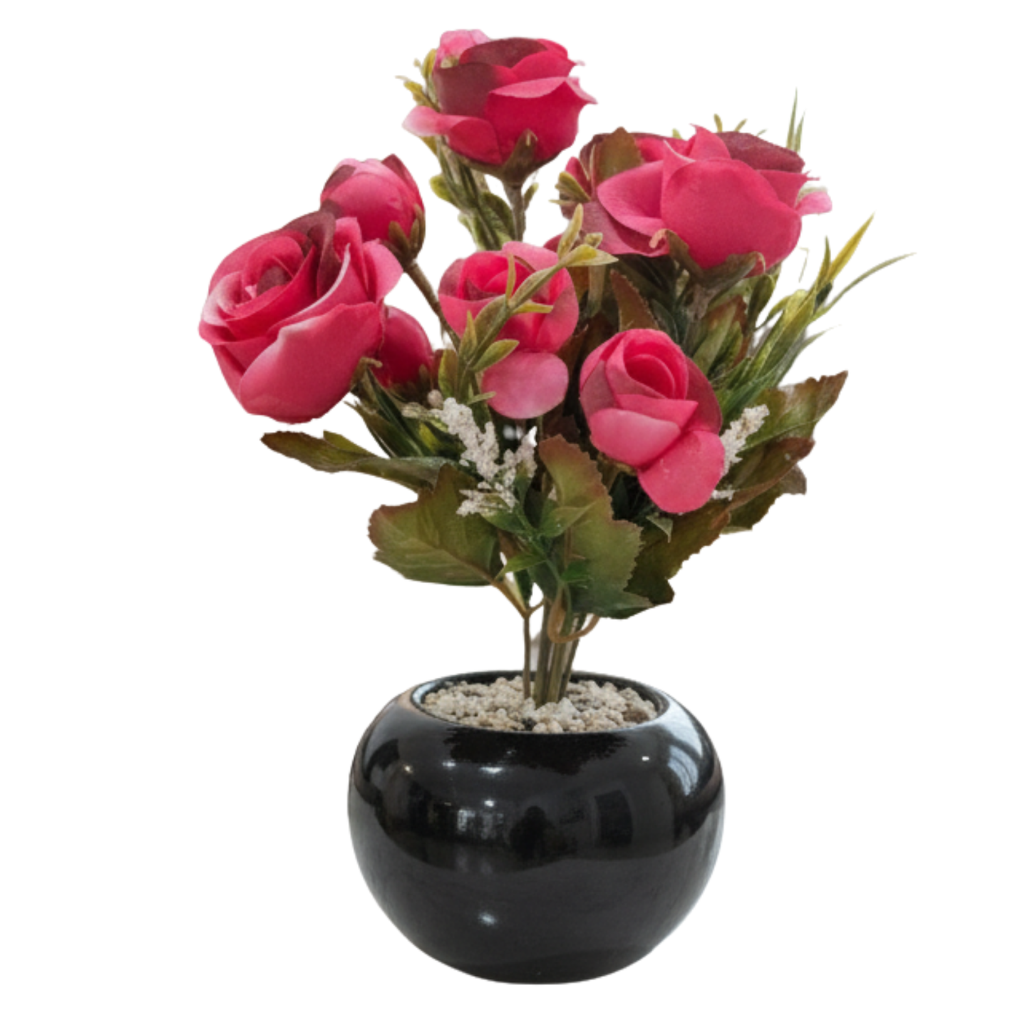 "Crimson Enchantment" Luxe Rose Arrangement: Modernist Gloss Black Orb with Zen Pebble Infusion