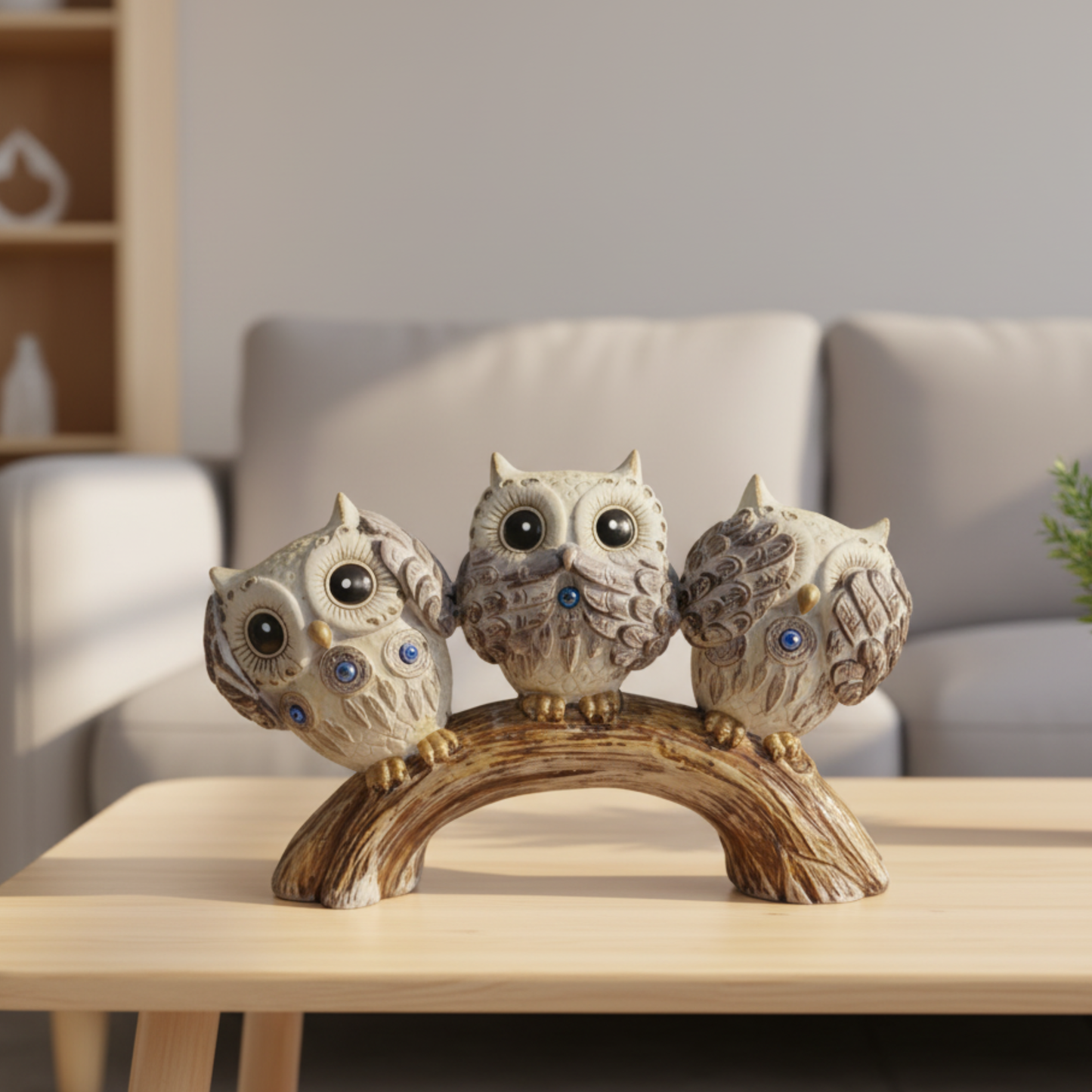 Wise Trio Owl Figurine - Premium Artisan Resin Sculpture for Home Decor