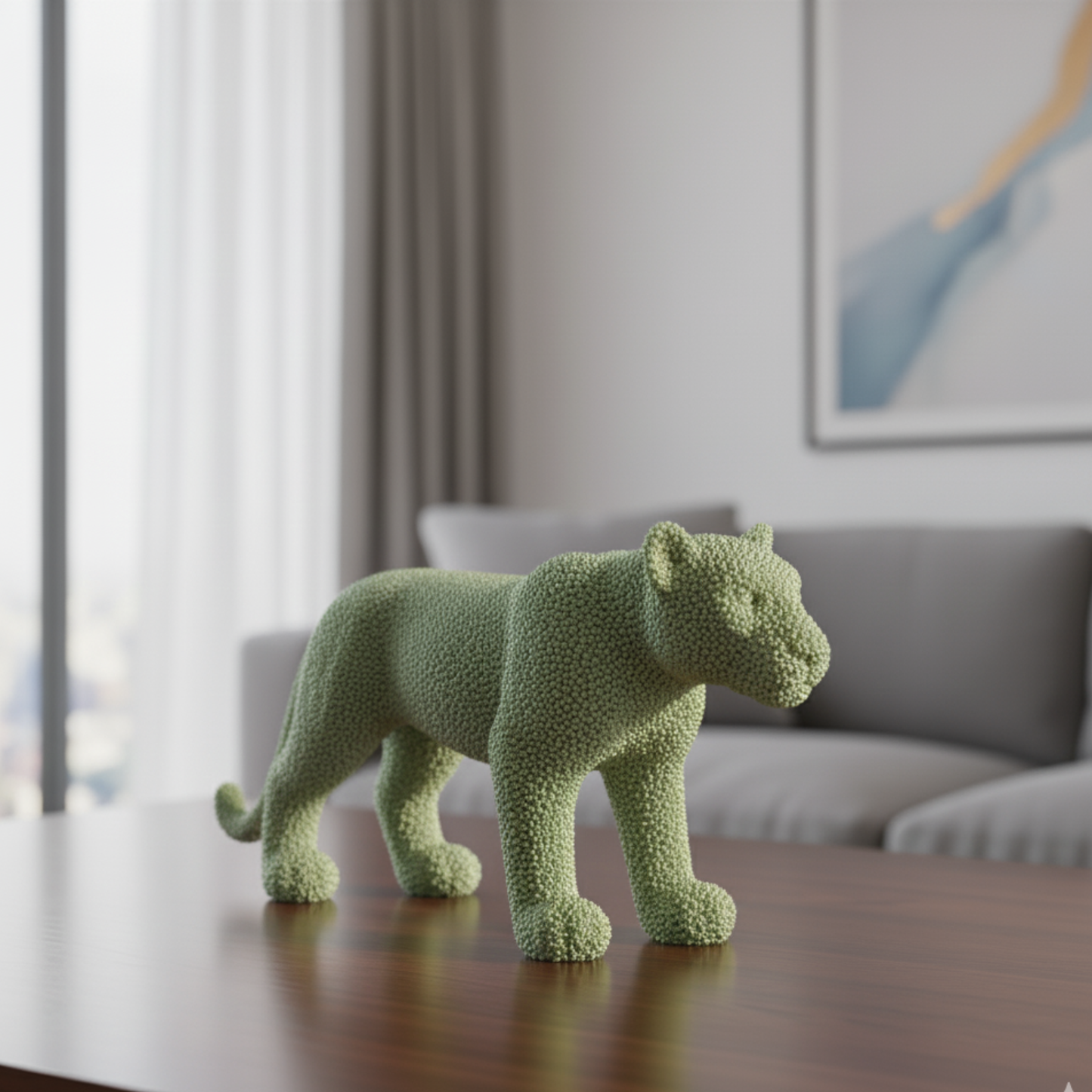 Artisan Moss Agate Leopard Sculpture - Premium Textured Green Home Accent