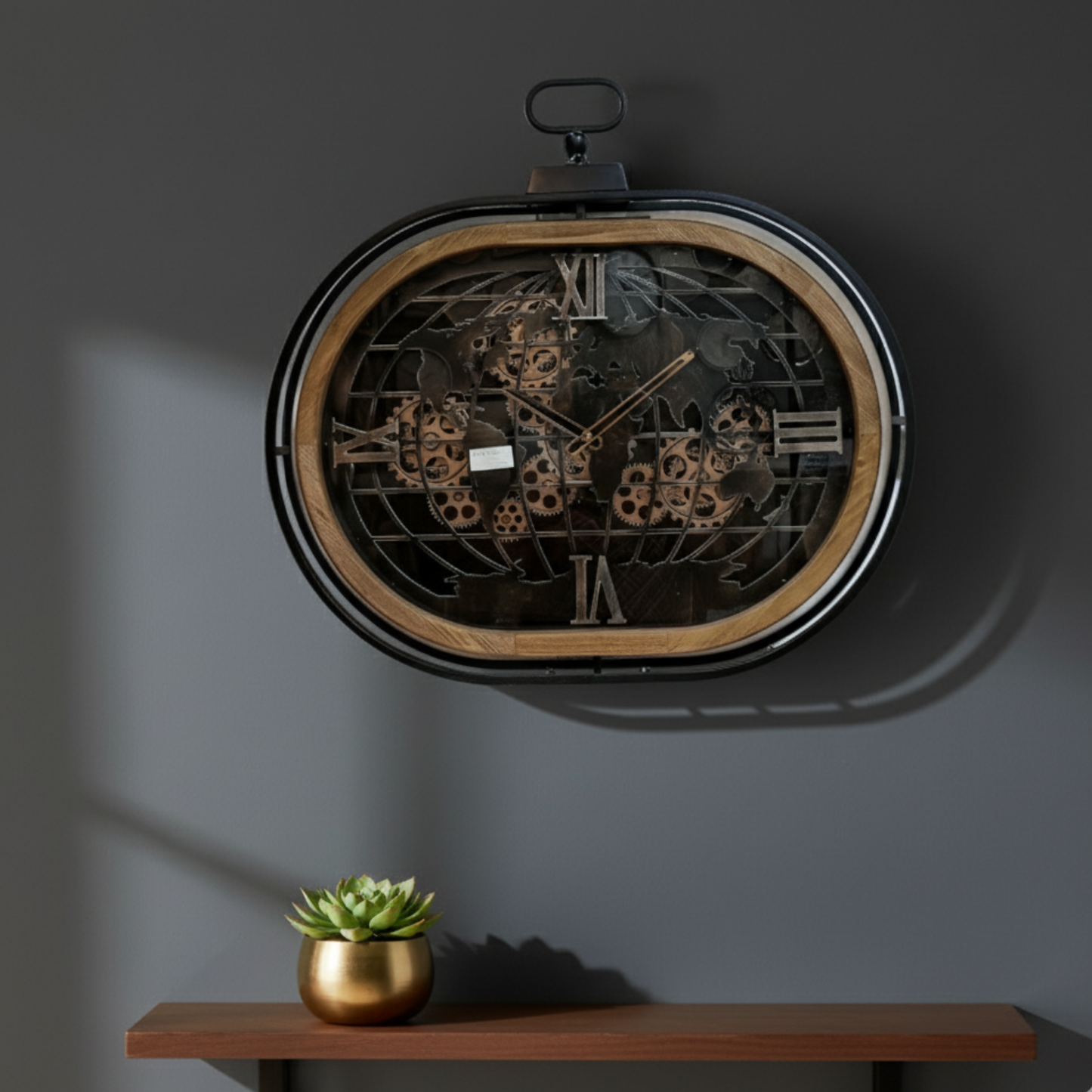 Executive Oval World Map Gear Clock