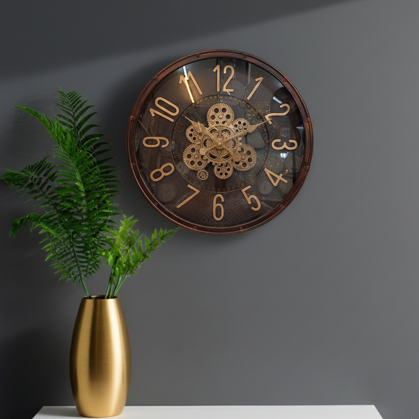 Executive Dark Bronze & Gold Gear Clock