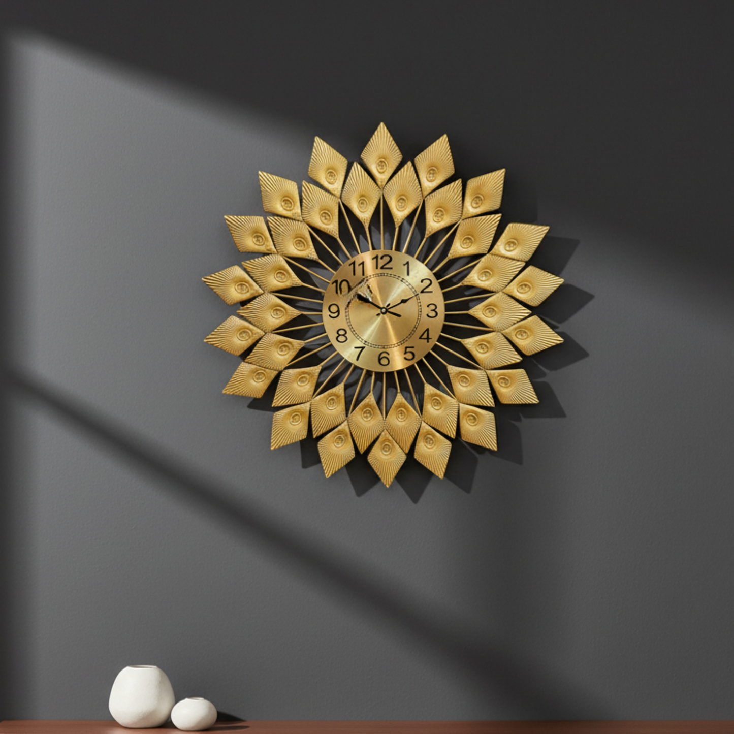 Opulent Gilded Peacock Feather Wall Clock