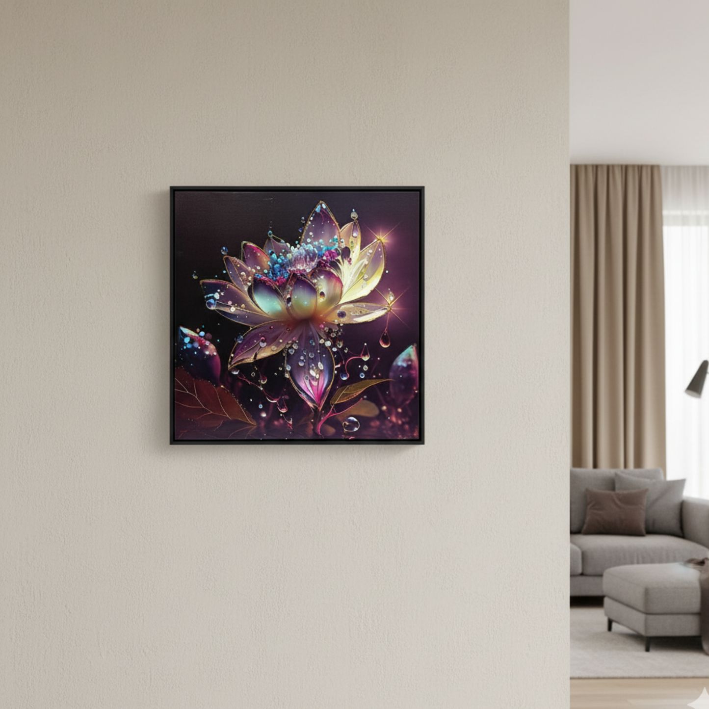 "Stardust Lotus" - Premium Jewel-Toned Opalescent Floral Print Canvas Art