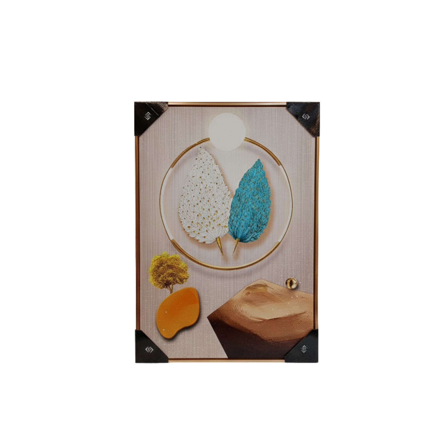 "Elemental Balance" - Premium 3D Textured Abstract Leaf & Geometry Wall Art