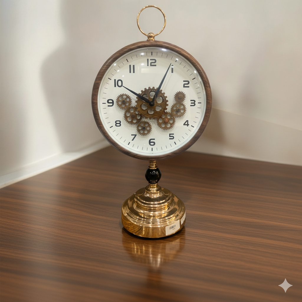 Steampunk Industrial Desk Clock with Gilded Finish