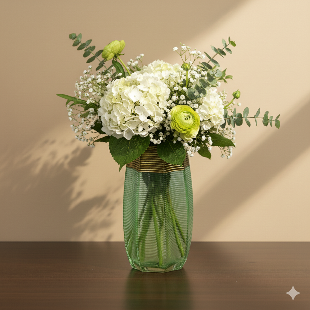 Art Deco Emerald Fluted Glass Vase with Gilded Rim