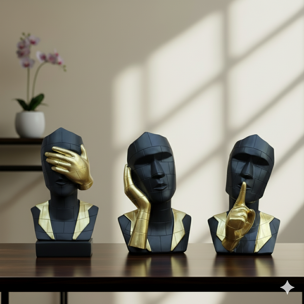 Abstract See No, Hear No, Speak No Evil Figurines Modern Art Sculptures