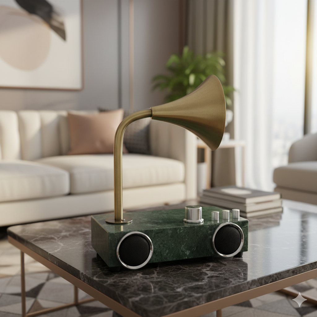 The "Aria Grand" Luxury Marble & Brass Gramophone Speaker