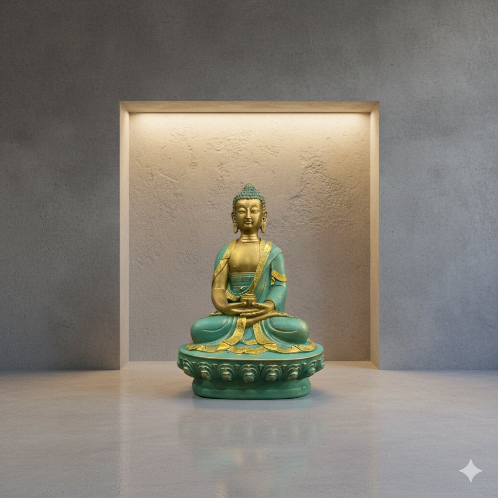 Emerald & Gilded Meditating Buddha Statue