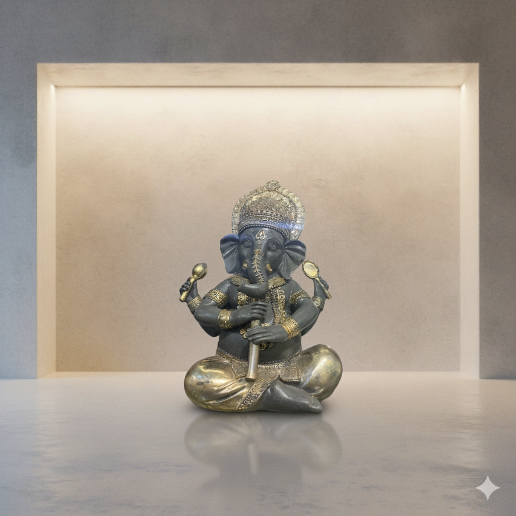 Divine Serenity Ganesha Statue with Gilded Accents