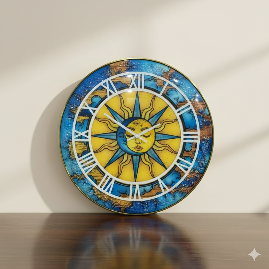 Celestial Harmony Wall Clock with Sun & Moon Motif