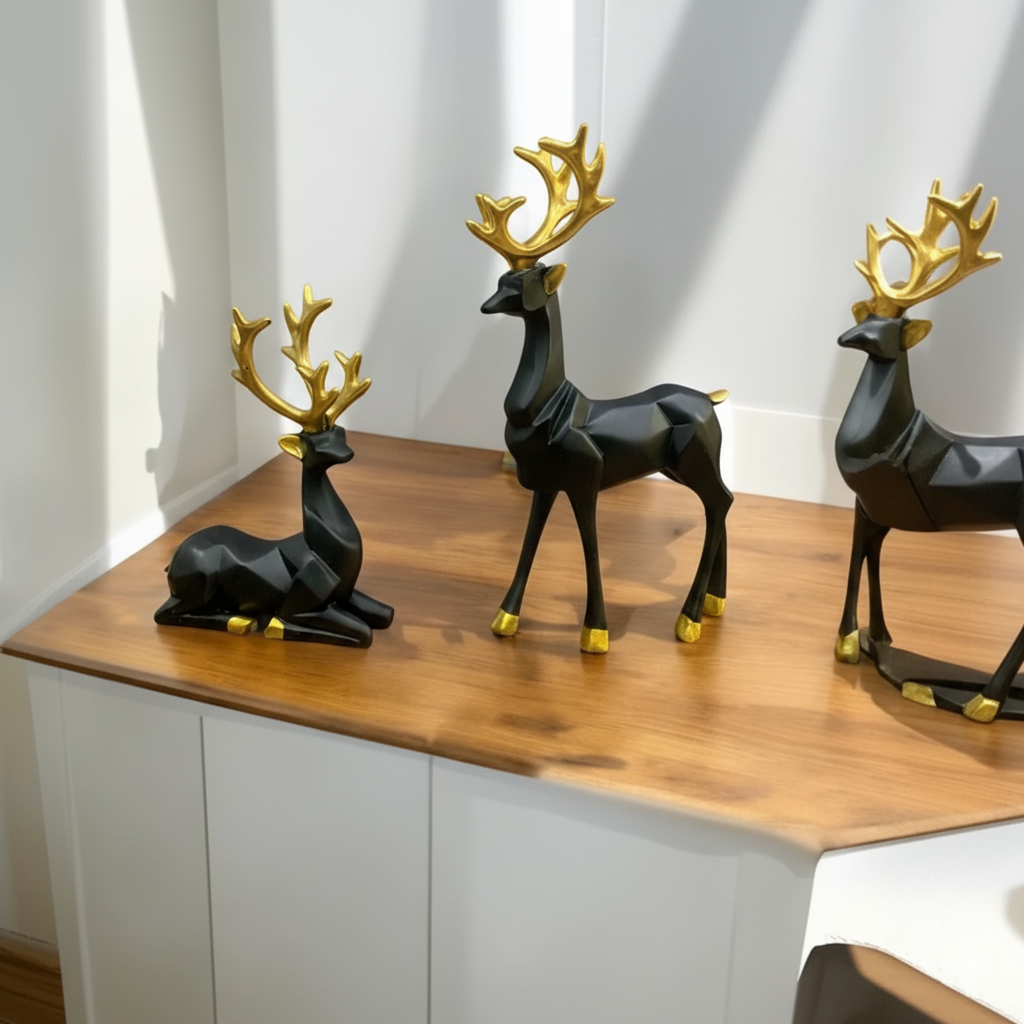 Geometric Glam Deer Figurines Set of 3 Pcs