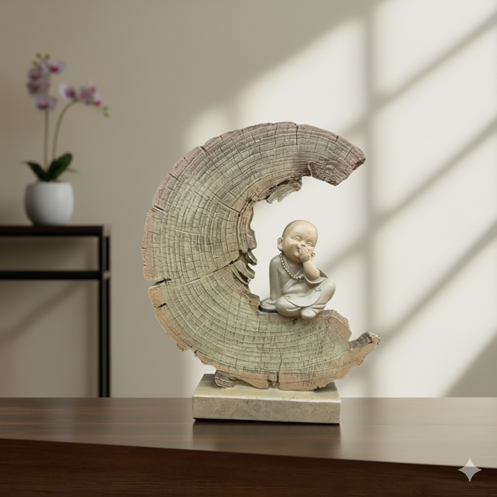 Rustic Zen Buddha on the Crescent Moon