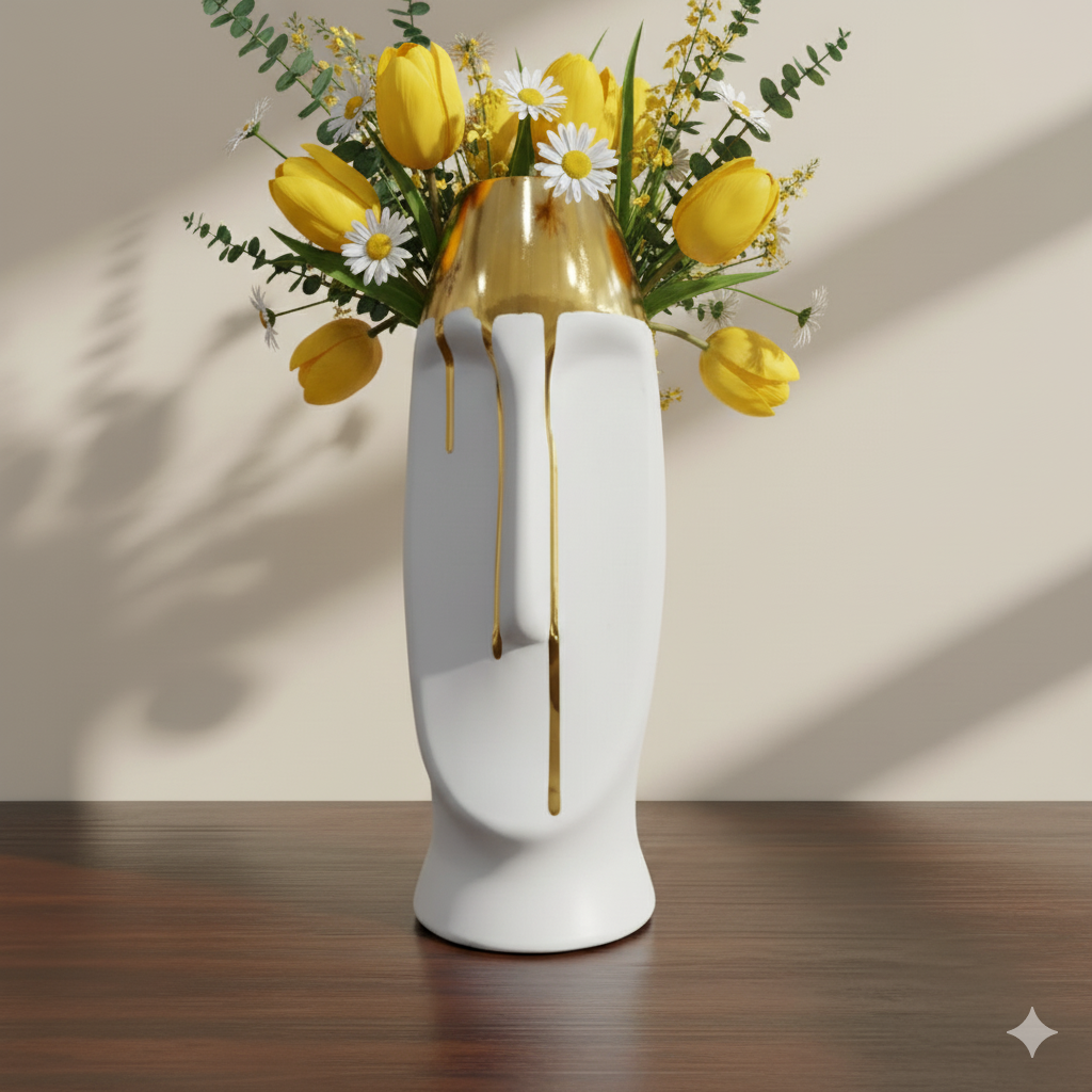 Haute Culture Dripping Gold Ceramic Face Vase