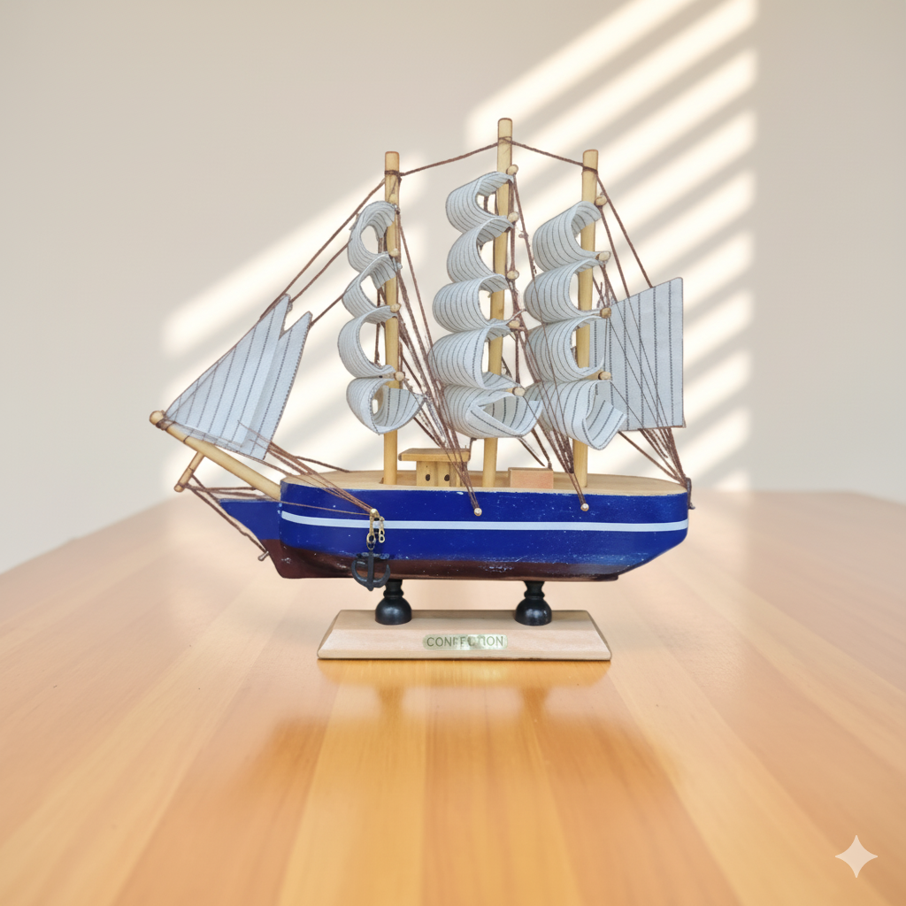 Majestic Blue Sailing Ship Model