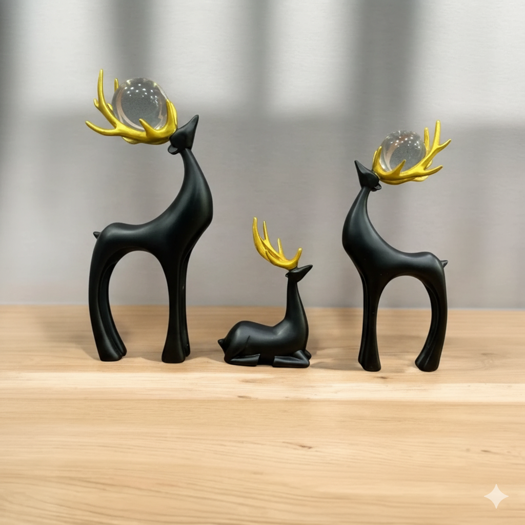 Elegant Luster Deer Family Figurines