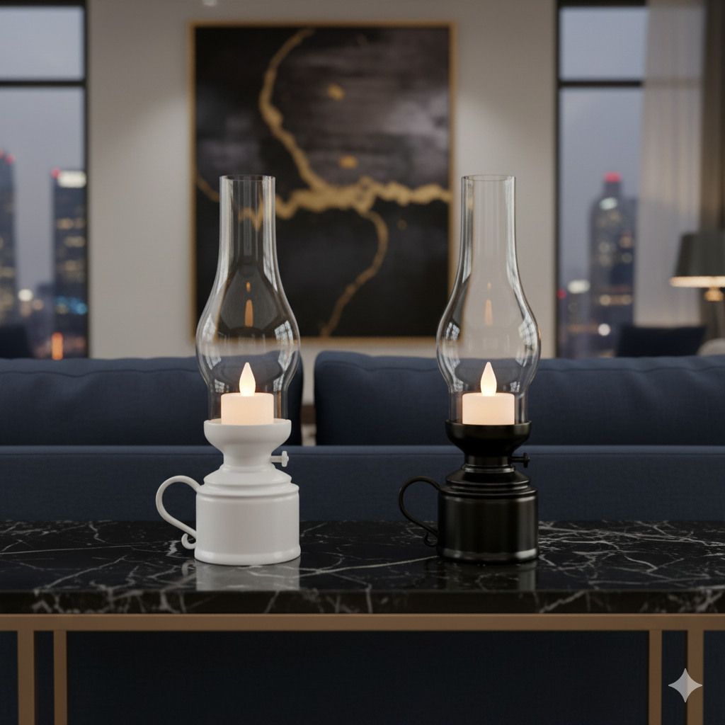 Nura Vintage Elegance Lantern Candle Set – Classic Charm in Black & White