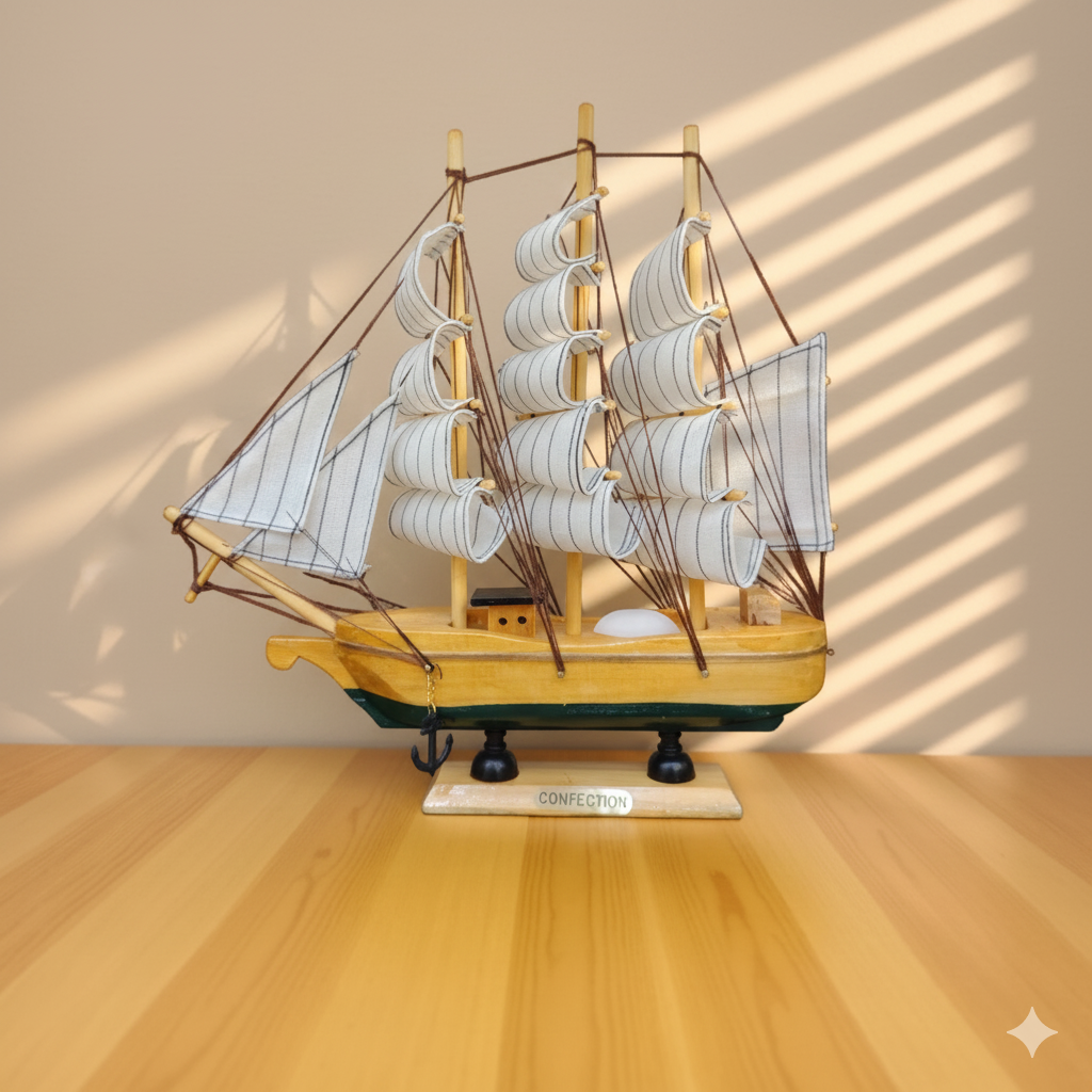 Rustic Wooden Sailing Ship Model