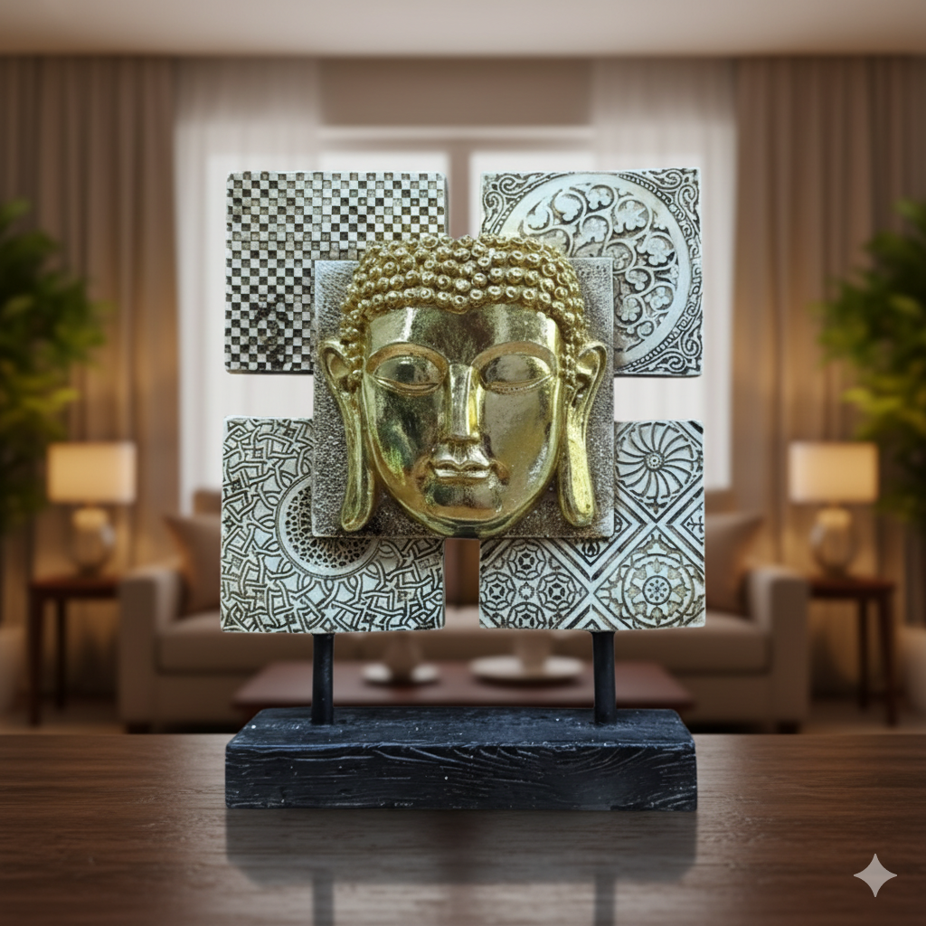 Gilded Zen Buddha Wall Art with Textured Panels