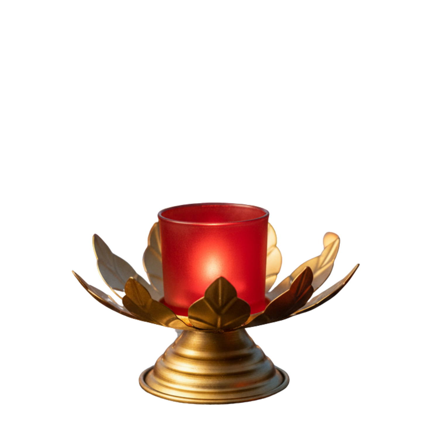 The "Crimson Lotus" Festive Votive Holder - Golden Elegance