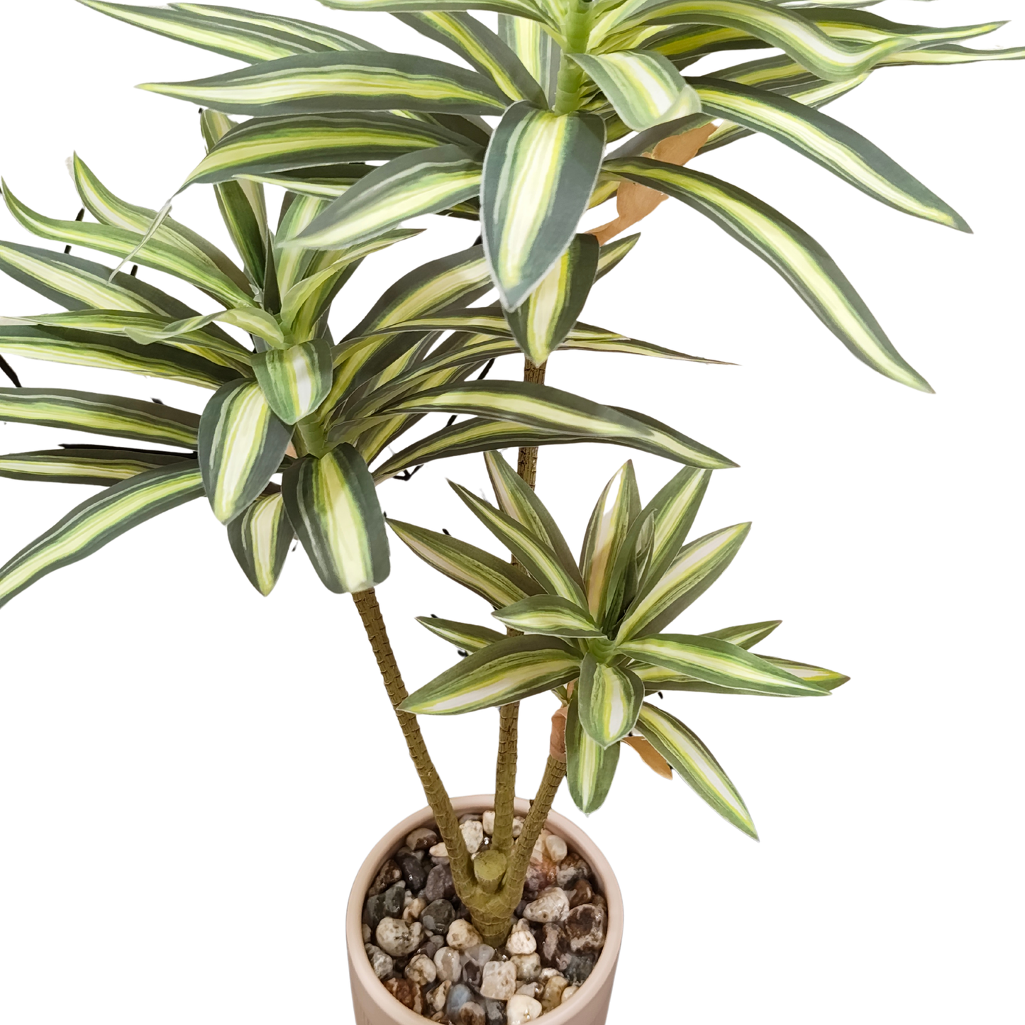 Realistic Artificial Striped Dracaena Plant in Fluted Ceramic Pot - Modern Faux Indoor Decor