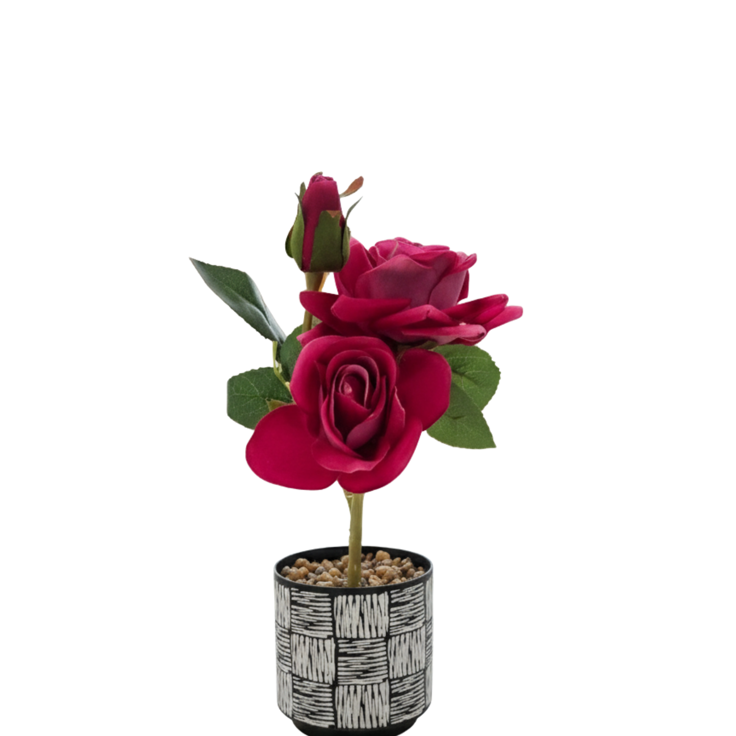 No-Maintenance Silk Rose Centerpiece in Graphic Print Ceramic Planter