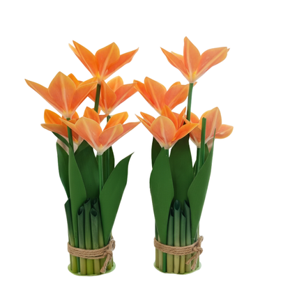 Exquisite Artisan Orange Tulip Arrangement: Handcrafted Silk & Sustainable Display
