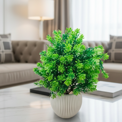 Luxe Perpetual Verdant Topiary: Exquisite Fluted Ceramic Cachepot for Elevated Decor