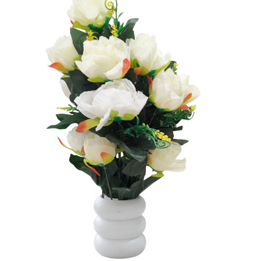 Opulent Ivory Peony & Berry Grand Arrangement: Housed in a Bespoke Sculptural Ceramic Vase