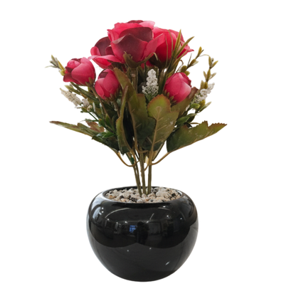 "Crimson Allure" Luxe Rose Bud Bouquet: High-Gloss Obsidian Cachepot with Perpetual Bloom