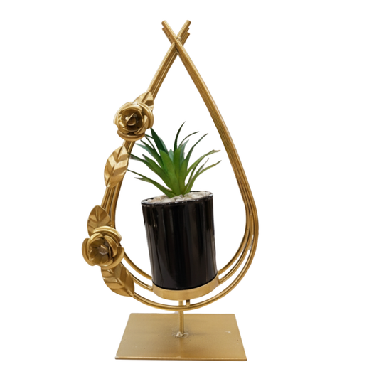"Golden Bloom Arc" Architectural Planter Sculpture: Luxe Perpetual Succulent in a Modernist Onyx Vessel