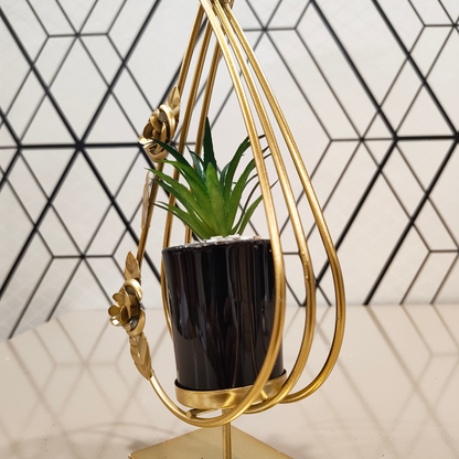 "Golden Bloom Arc" Architectural Planter Sculpture: Luxe Perpetual Succulent in a Modernist Onyx Vessel