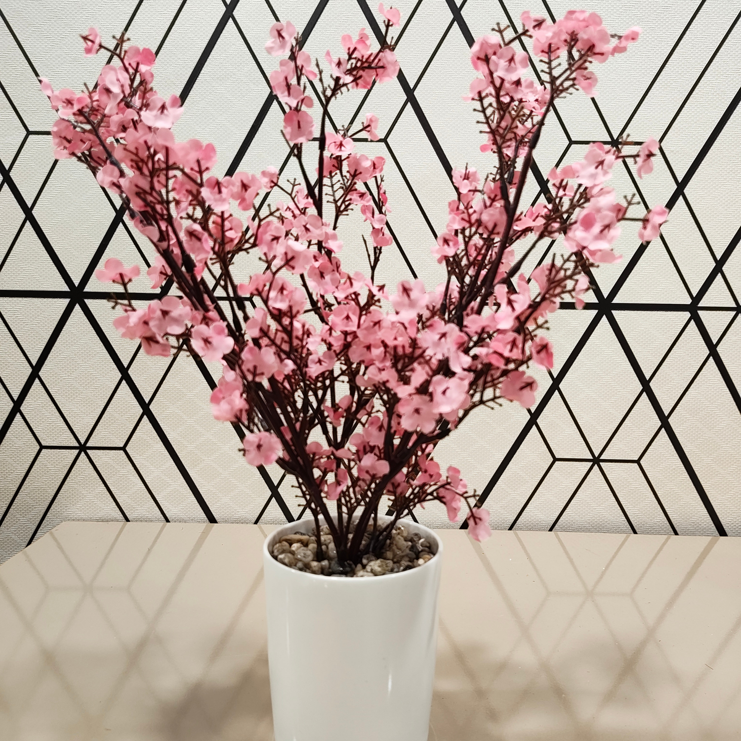 "Sakura Serenity" Luxe Cherry Blossom Arrangement: Modernist Pure White Cachepot for Perpetual Spring