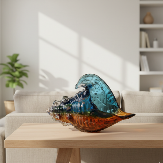 Azure Wave Crest Hand-Blown Glass Shell- Blue