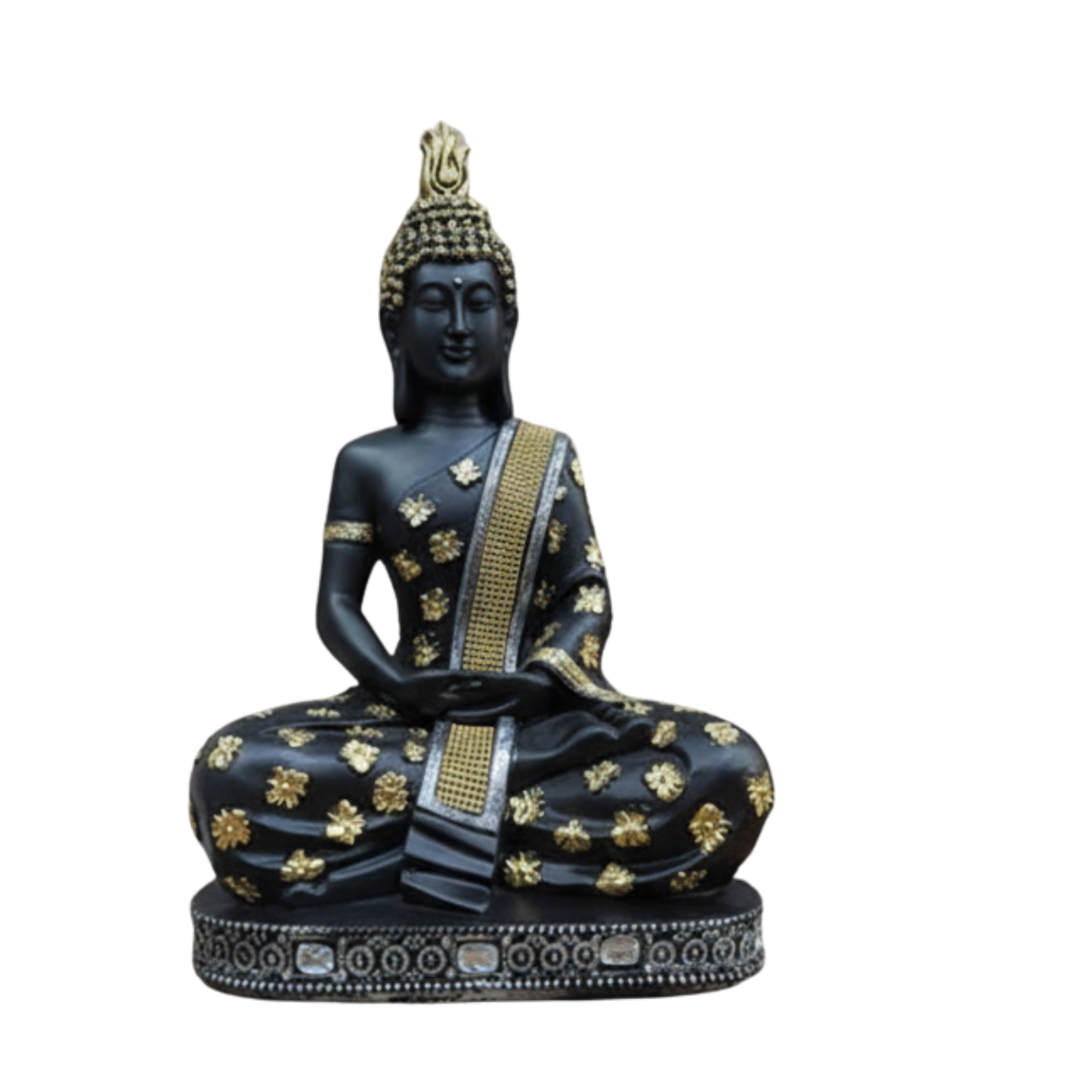Majestic Black & Gold 'Vajrasana' Buddha Idol - Hand-Painted Resin Sculpture