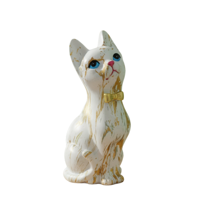 Chic Gilded 'Curious Cat' Sculpture - Artisan Marbled Gold & White Home Accent