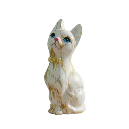 Chic Gilded 'Curious Cat' Sculpture - Artisan Marbled Gold & White Home Accent