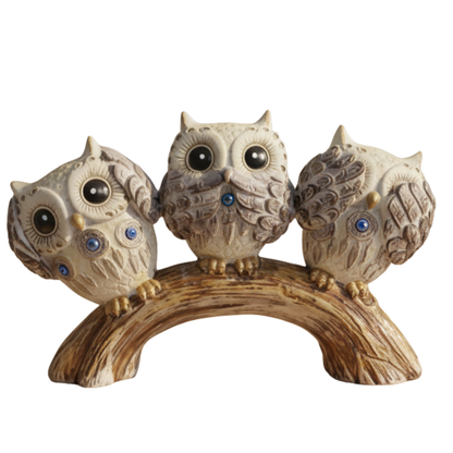 Wise Trio Owl Figurine - Premium Artisan Resin Sculpture for Home Decor
