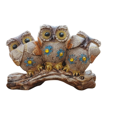 The Three Wise Owls Figurine - Rustic Gold & Teal Gemstone Home Accent