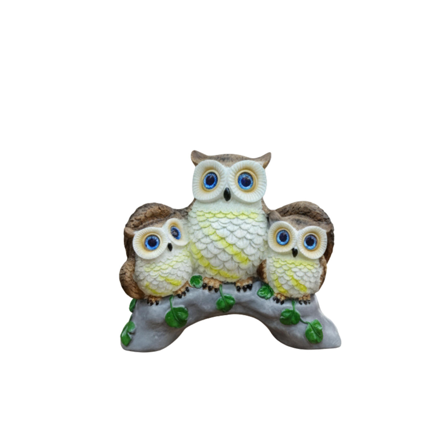 Enchanted Trio Owl Figurine - Premium Artisan Aqua & Yellow Sculpture