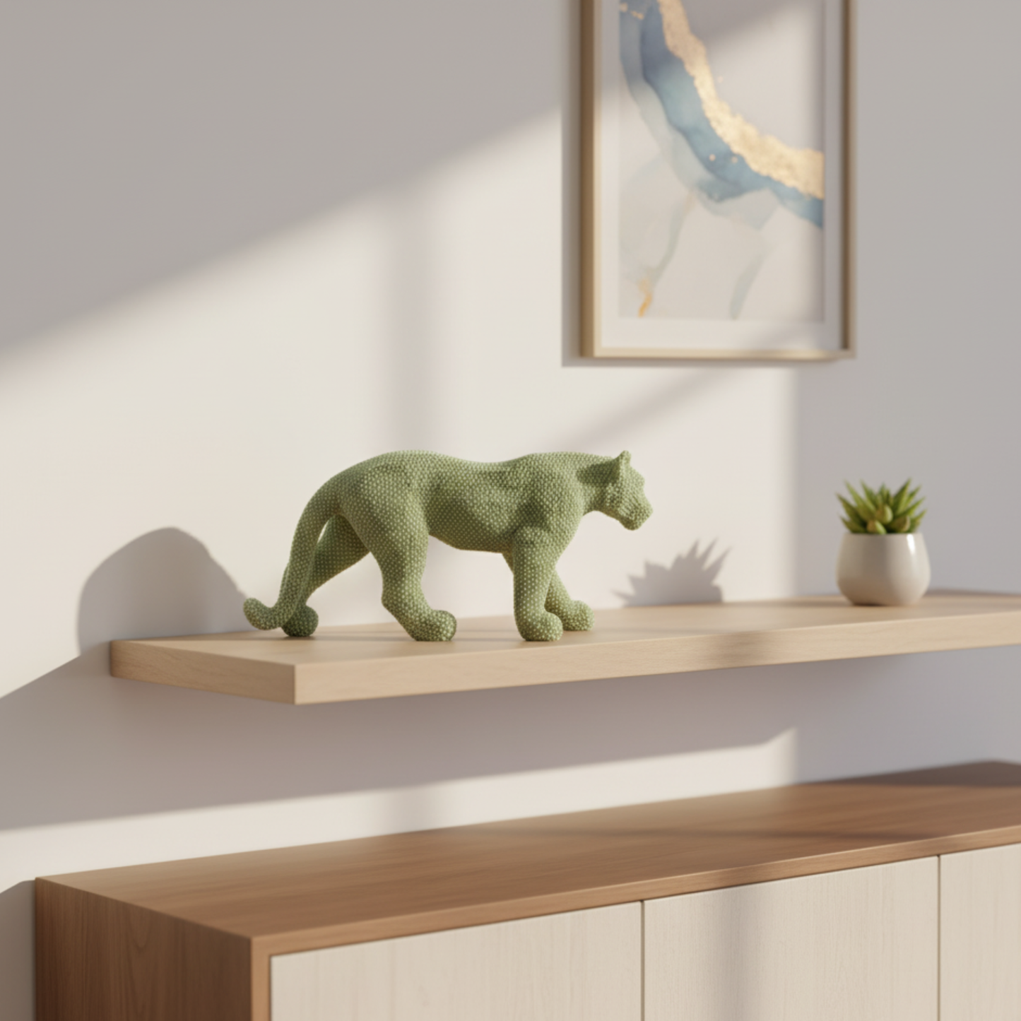 Artisan Moss Agate Leopard Sculpture - Premium Textured Green Home Accent