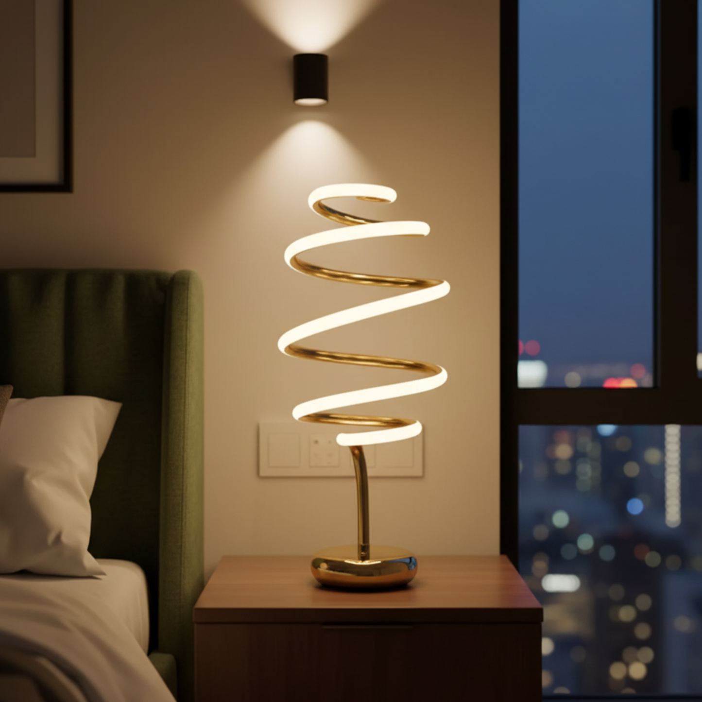 Opulent Gilded Helix Table Lamp - Premium Sculptural LED Statement Piece