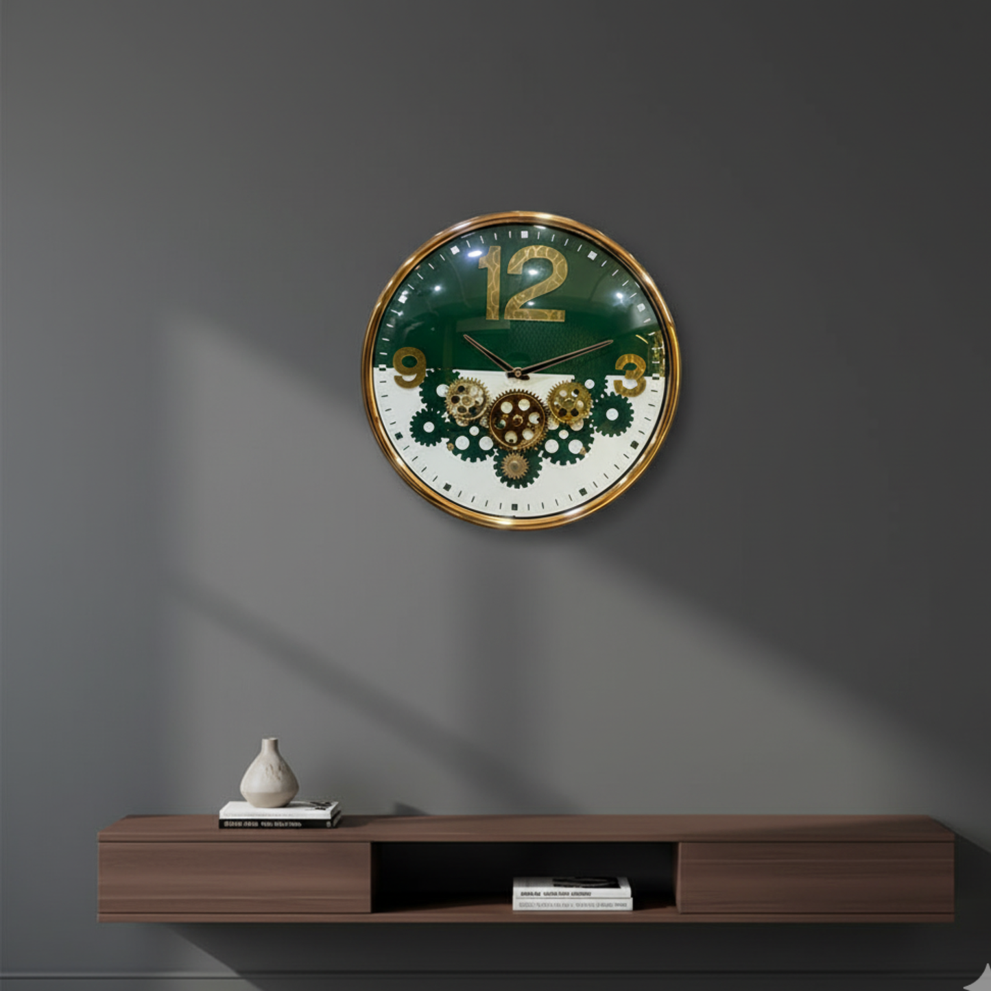 Emerald & Gold Steampunk Gear Wall Clock - Premium Industrial Chic Timepiece