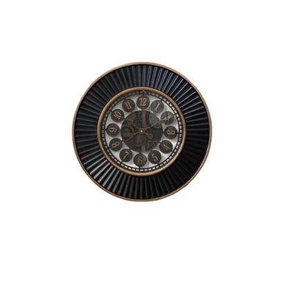 Product Title "Executive Black & Gold Radial Wall Clock - Premium Exposed Gear Steampunk Timepiece
