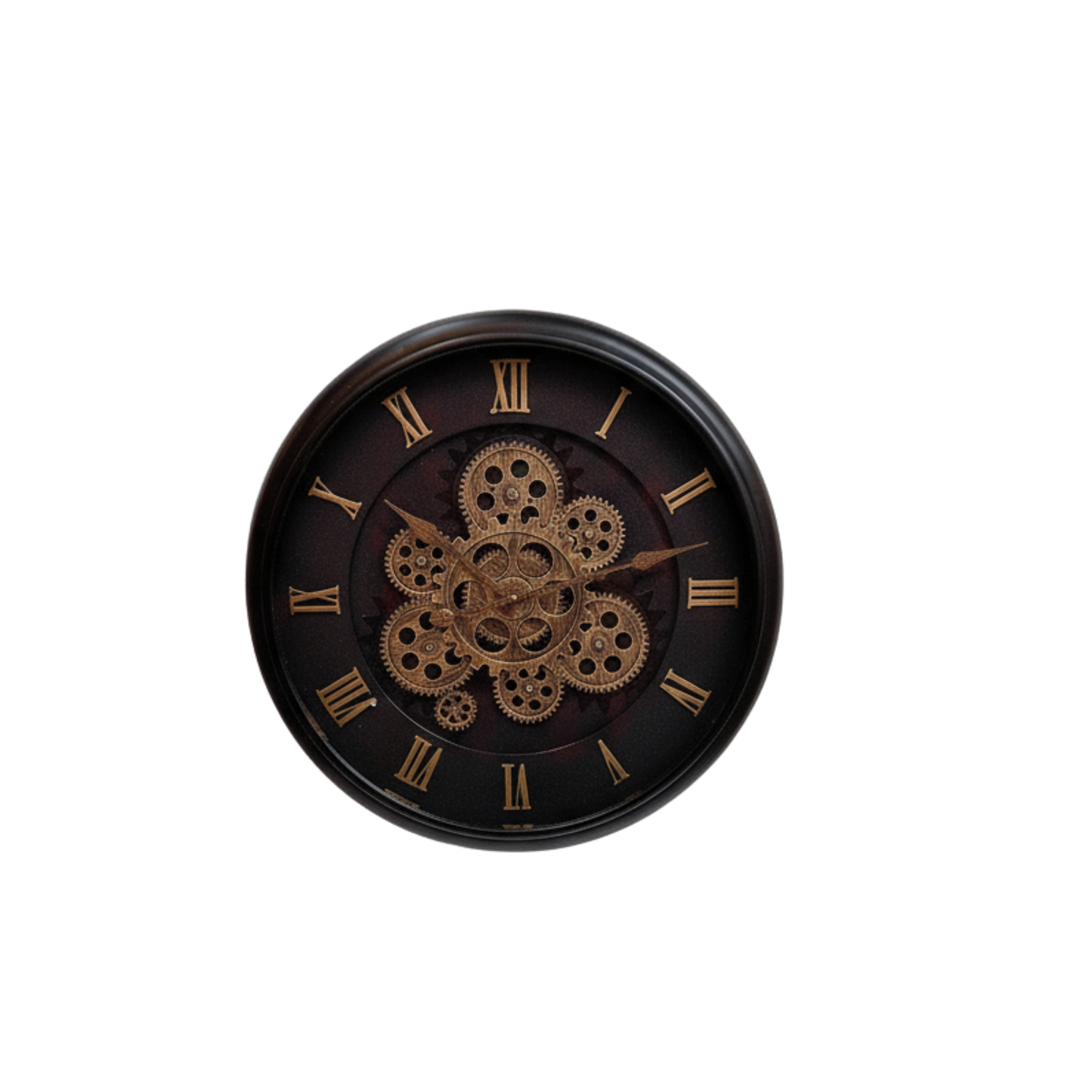 Darkwood & Bronze Flower Gear Wall Clock