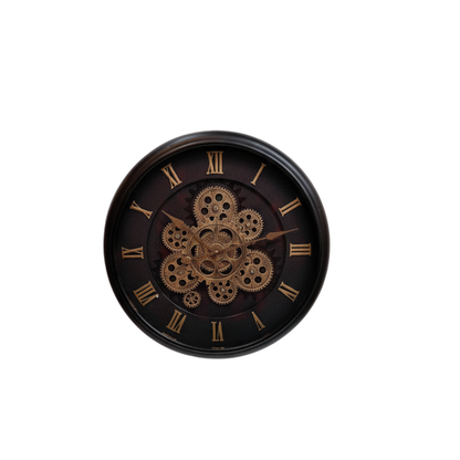 Darkwood & Bronze Flower Gear Wall Clock