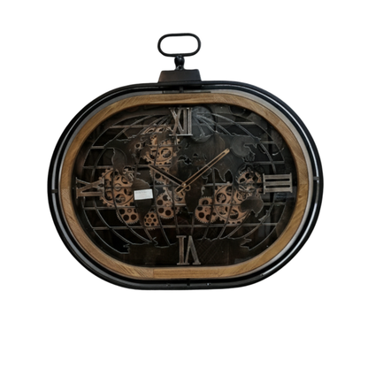 Executive Oval World Map Gear Clock